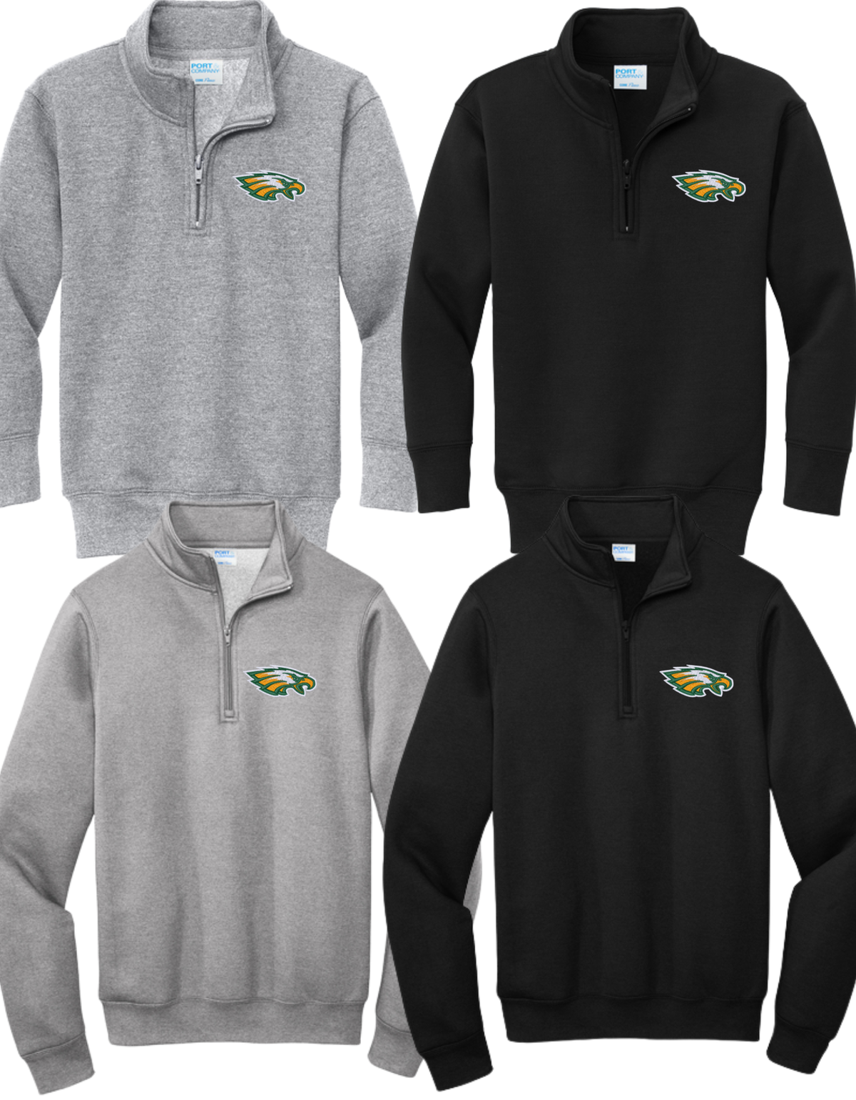 PC78Q & PC78YQ Embroidered Port & Co® Core Fleece 1/4-Zip Pullover Sweatshirt - Left Chest Embroidered with Eagles Logo