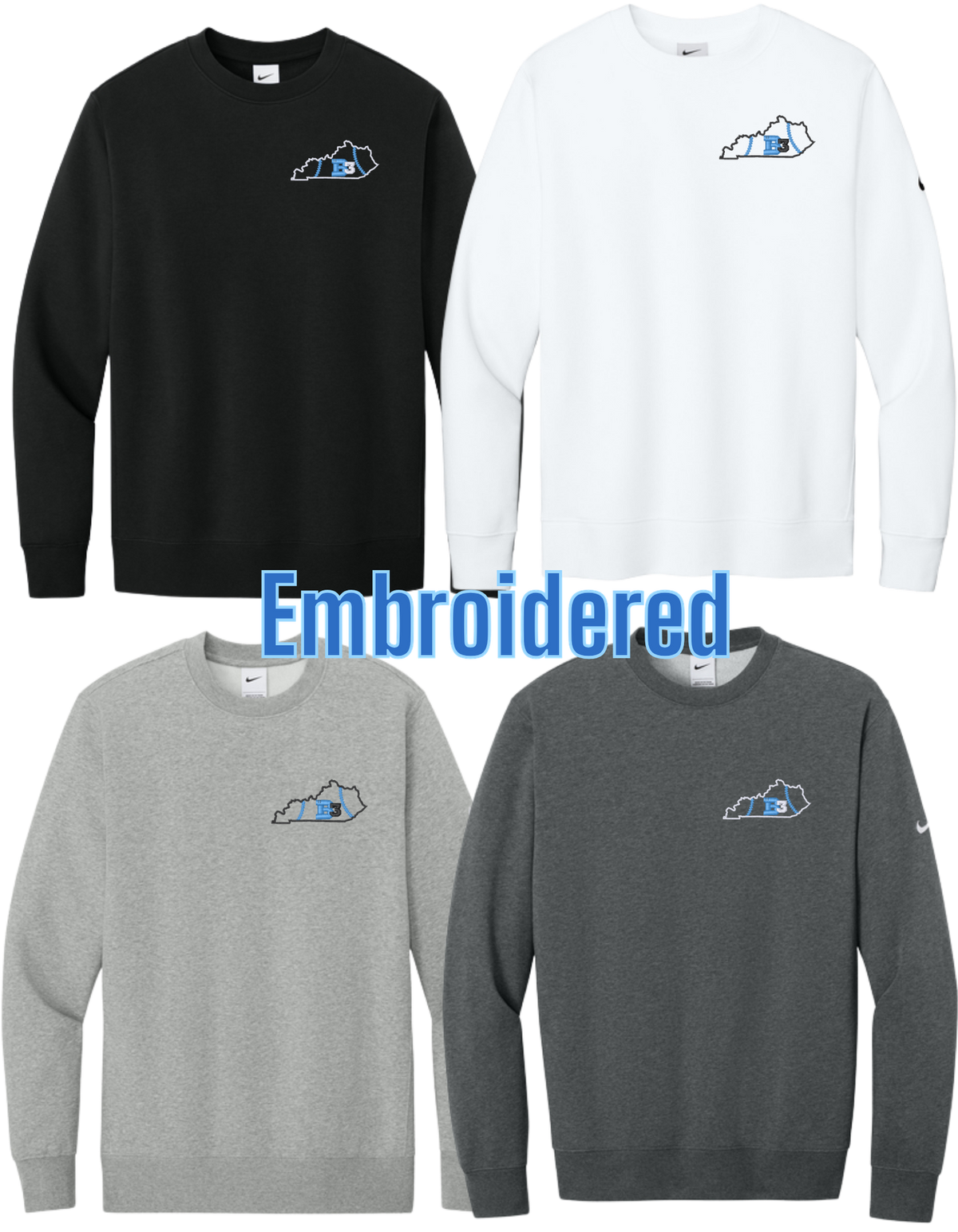 NKFD9863 EMBROIDERED NIKE Club Fleece Sleeve Swoosh Crew - B3 KY State Logo Embroidered Left Chest