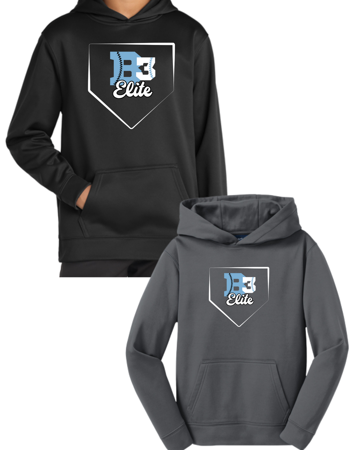 YST244 Sport-Tek® Youth Sport-Wick® Fleece Hooded Pullover ++ DESIGN 2 - B3 HOME PLATE LOGO