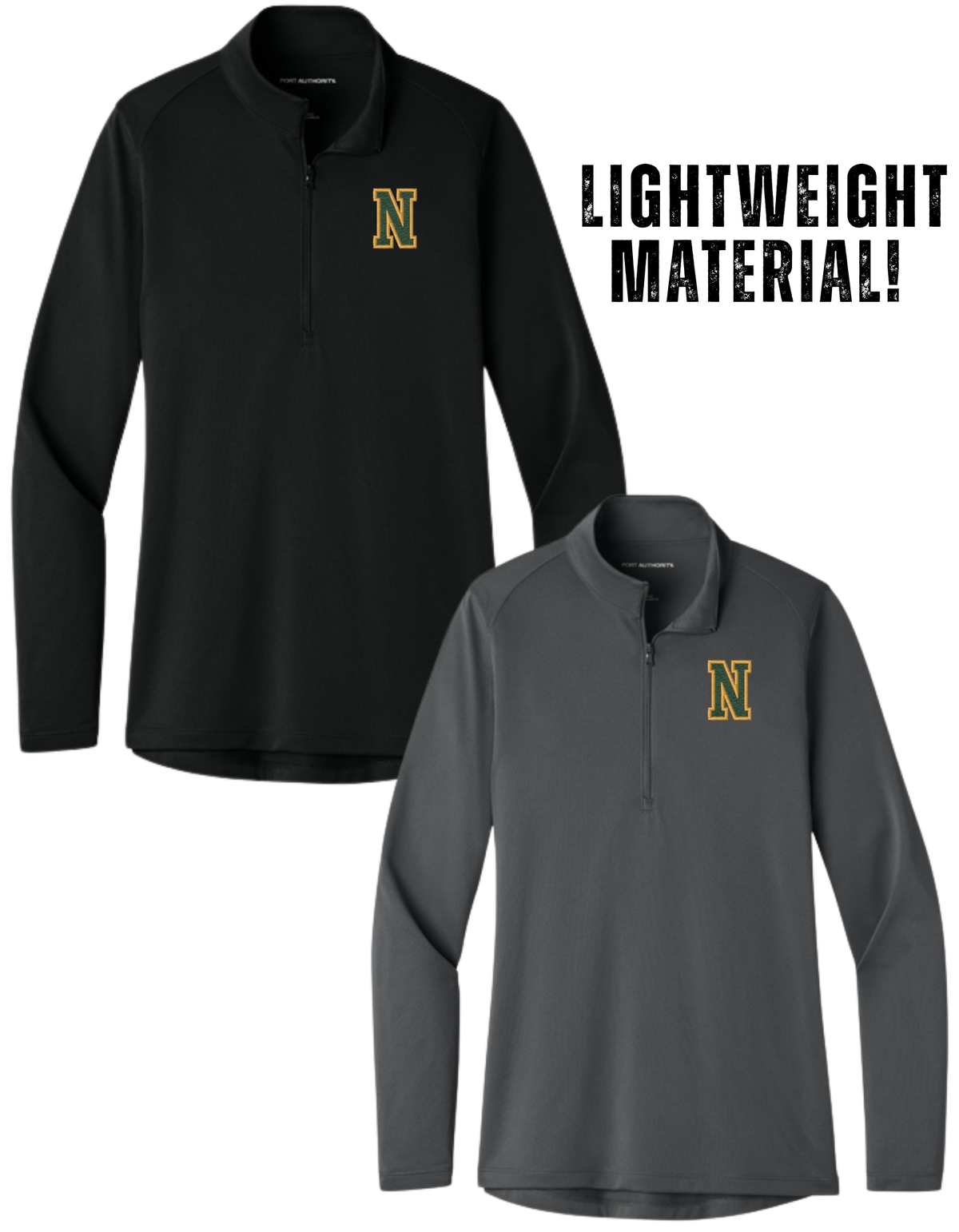 LK241 Embroidered Port Authority® Women’s Wearever Performance Pique 1/4-Zip - Left Chest Embroidered with "N" Green N, Vegas Gold Outline