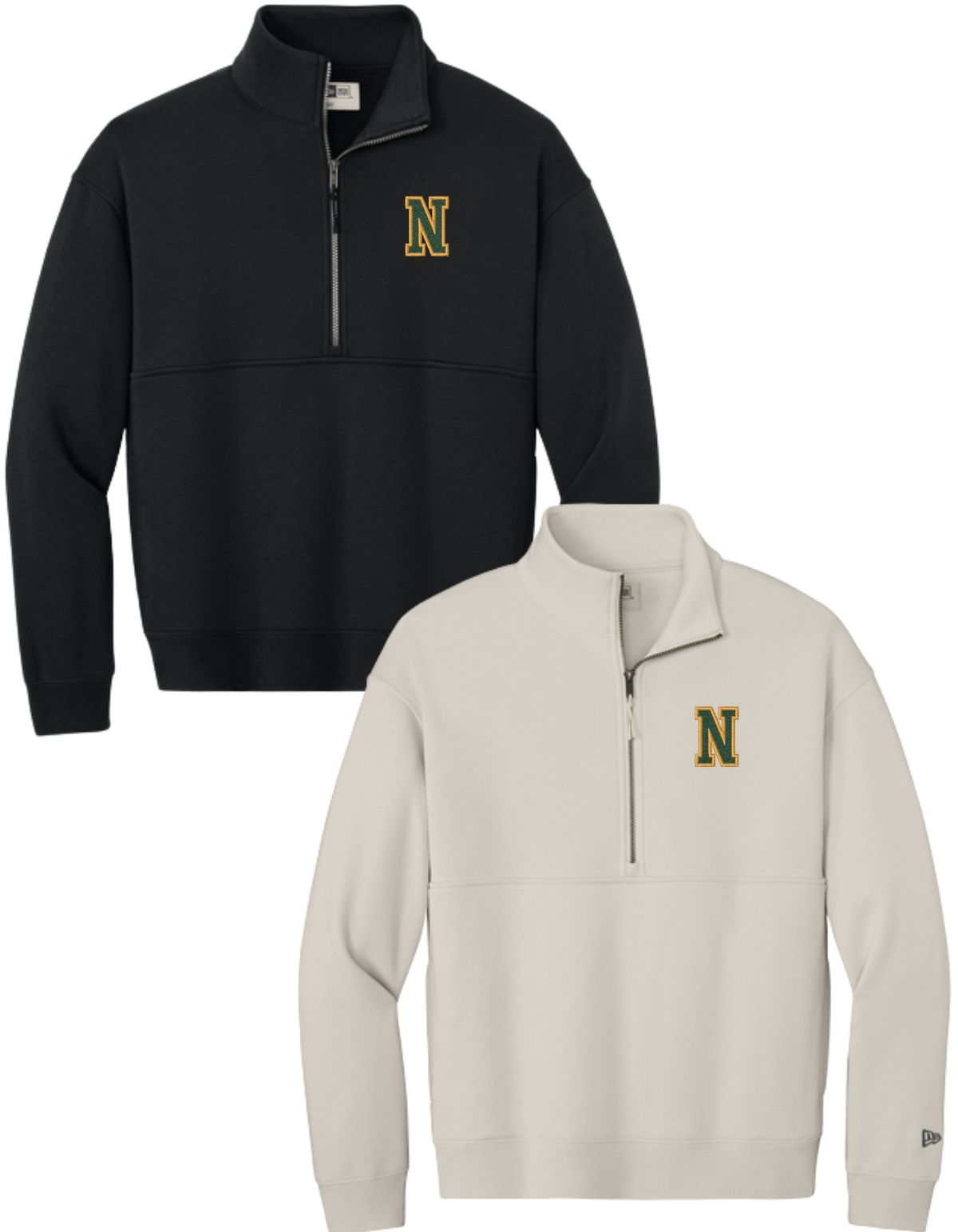 NEA528 Embroidered New Era® Heritage Fleece 1/2-Zip - Left Chest Embroidered with "N" Green N, Vegas Gold Outline