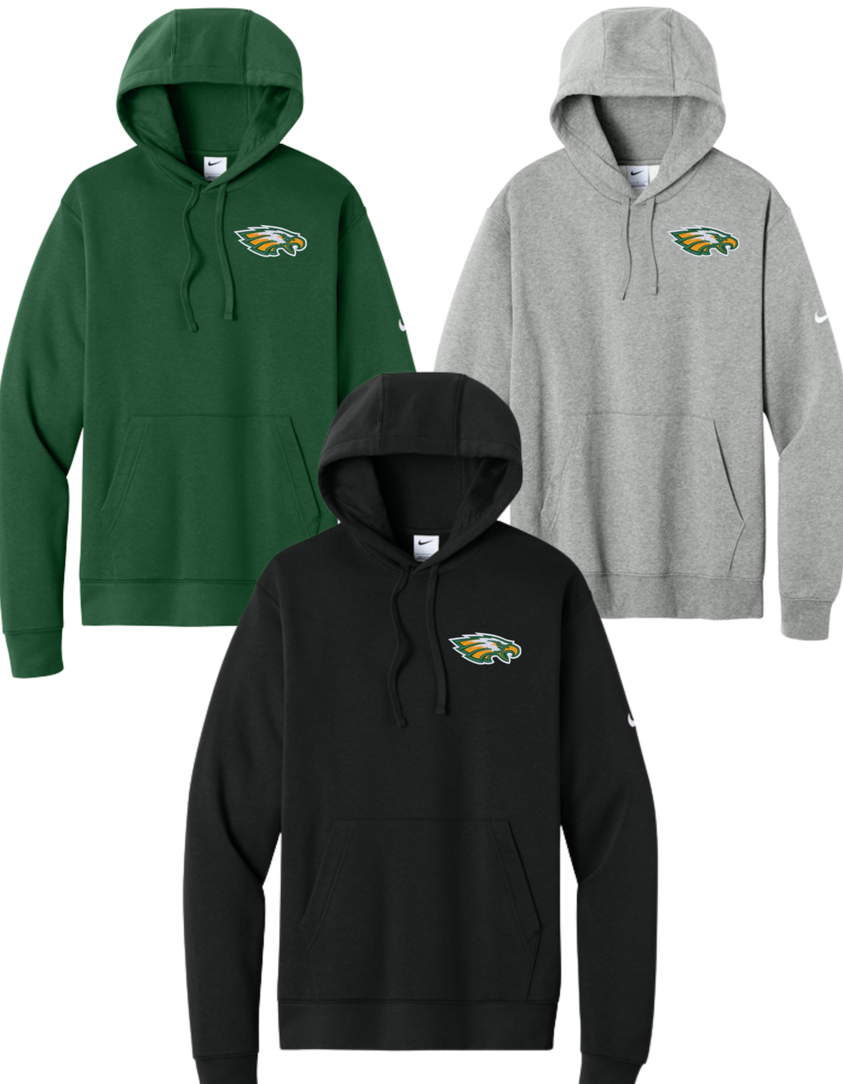 NKDR1499 Embroidered Nike Club Fleece Sleeve Swoosh Pullover Hoodie - Left Chest Embroidered with Eagles Logo