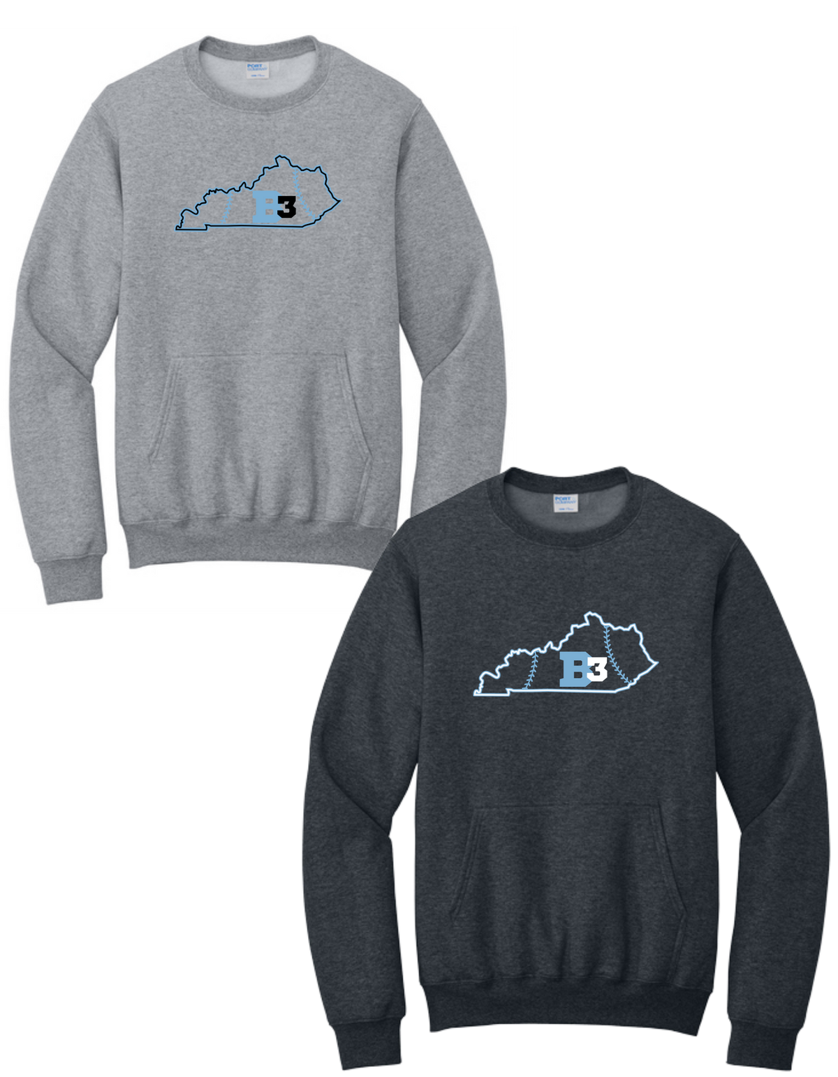 PC78PKT & PC78YPKT Port & Co® Core Fleece Crewneck Pocket Sweatshirt ++ DESIGN 1 - B3 KY State Logo
