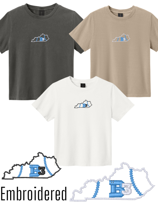 BC6110GD EMBROIDERED BELLA+CANVAS Women's Heavyweight Garment-Dyed Boxy Tee ++ DESIGN 1 B3 KY STATE LOGO