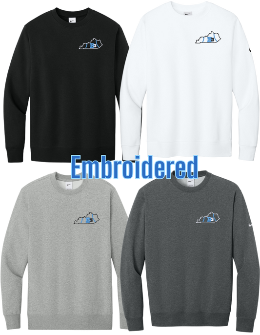 NKFD9863 EMBROIDERED NIKE Club Fleece Sleeve Swoosh Crew - B3 KY State Logo Embroidered Left Chest