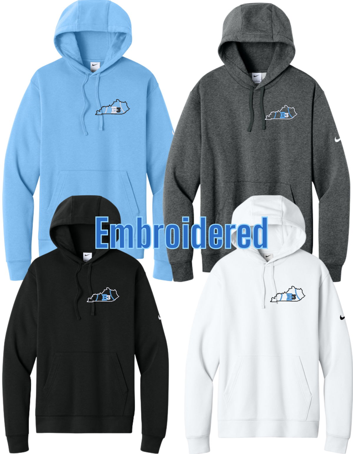 NKDR1499 EMBROIDERED NIKE Club Fleece Sleeve Swoosh Pullover Hoodie - B3 KY State Logo Embroidered Left Chest