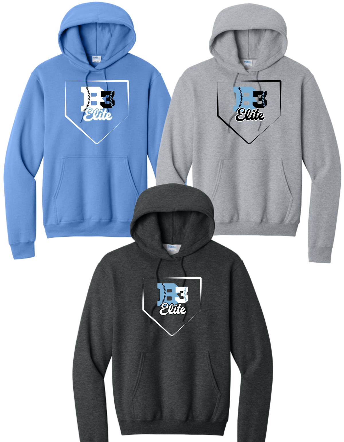 PC78H & PC78YH Port & Co® Core Fleece Pullover Hooded Sweatshirt ++ DESIGN 2 B3 HOME PLATE LOGO