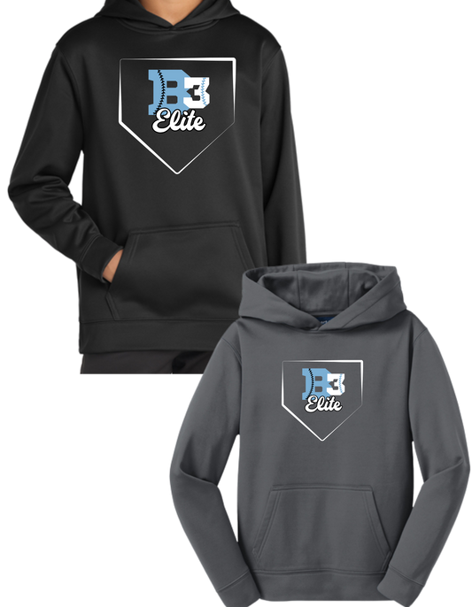 YST244 Sport-Tek® Youth Sport-Wick® Fleece Hooded Pullover ++ DESIGN 2 - B3 HOME PLATE LOGO
