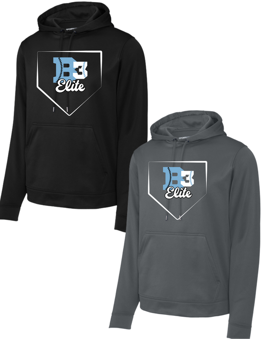 F244 Adult Sport-Tek Sport-Wick Fleece Hooded Pullover ++ DESIGN 2 - B3 HOME PLATE LOGO