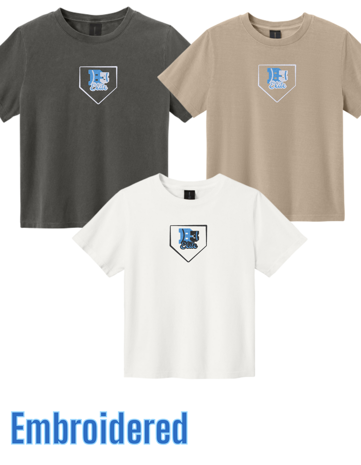 BC6110GD EMBROIDERED BELLA+CANVAS Women's Heavyweight Garment-Dyed Boxy Tee ++ DESIGN 2 B3 HOME PLATE LOGO