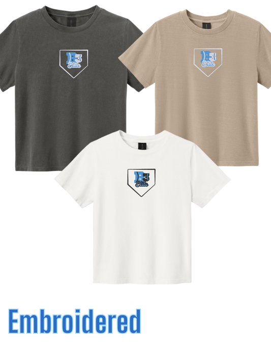 BC6110GD EMBROIDERED BELLA+CANVAS Women's Heavyweight Garment-Dyed Boxy Tee ++ DESIGN 2 B3 HOME PLATE LOGO