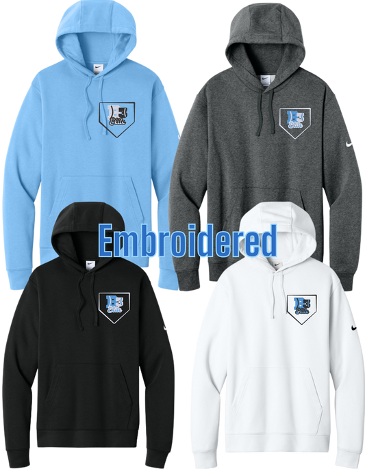 NKDR1499 EMBROIDERED NIKE Club Fleece Sleeve Swoosh Pullover Hoodie - B3 HOME PLATE Logo Embroidered Left Chest