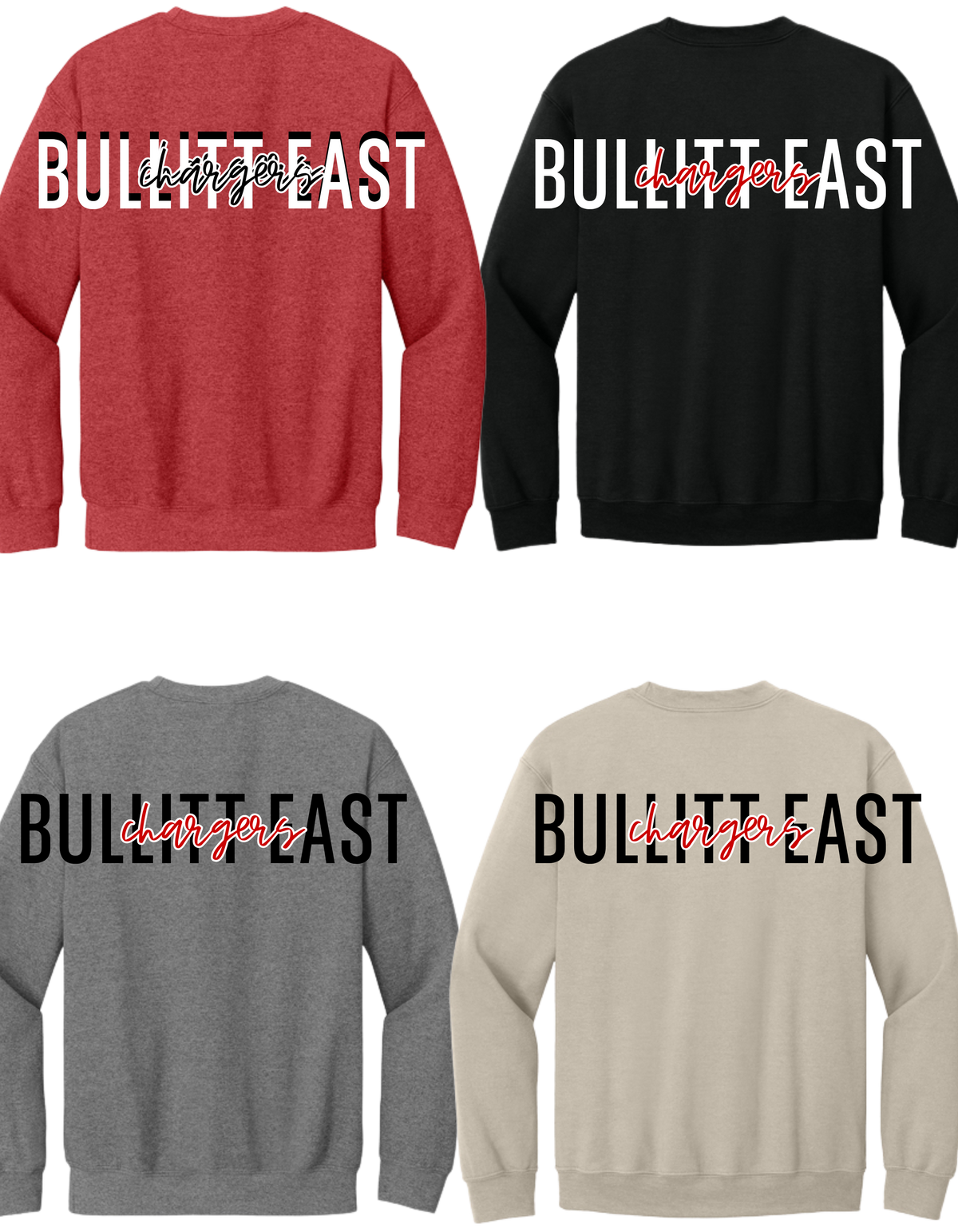18000 GILDAN Heavy Cotton Crewneck Sweatshirt - Oversized E + Chargers & Oversized Bullitt East Chargers on Back